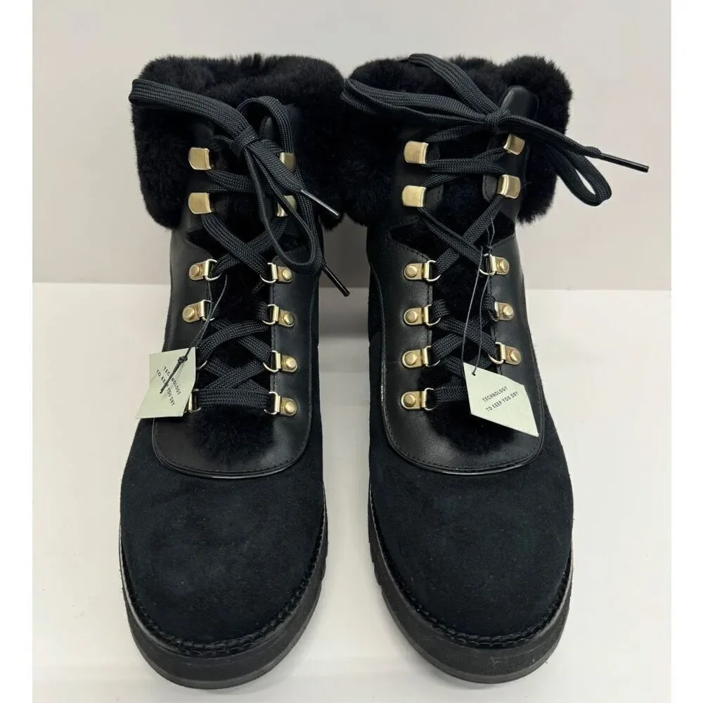 Cole Haan Winter Fur Boots Size‎ 7B Womens Waterproof Black Lugged Sole